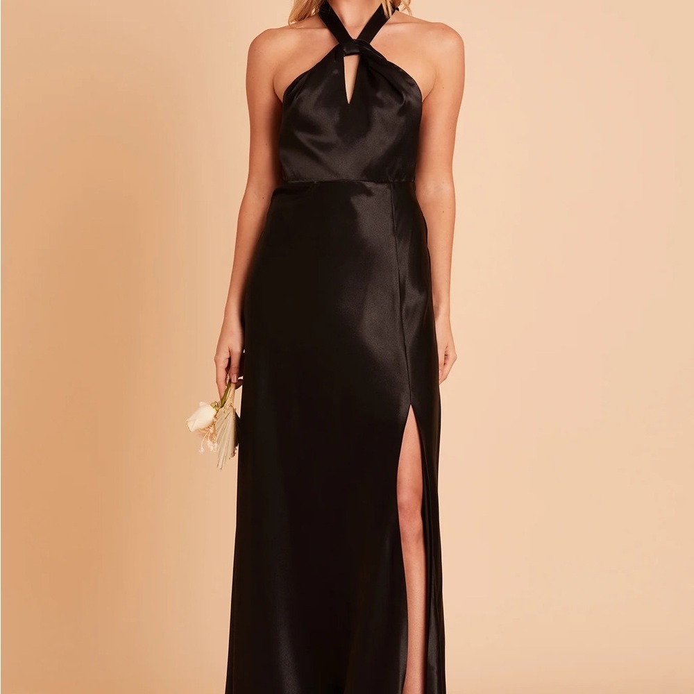 Birdy Grey Black Satin Halter Maxi Dress